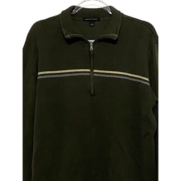 Banana Republic Mens 1/4 Zip Sweater L Dark Olive Green Classic Sporty Ribbed - Picture 2 of 6